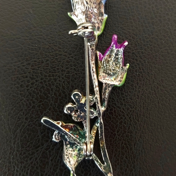 Floral Brooch Pin with Blue and Pink Accents - Picture 3 of 3